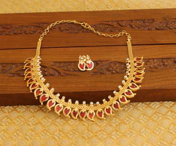 Kerala style gold platted mango palakka necklace set 2