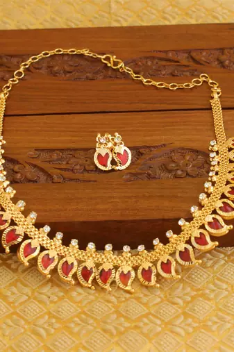 Kerala style gold platted mango palakka necklace set