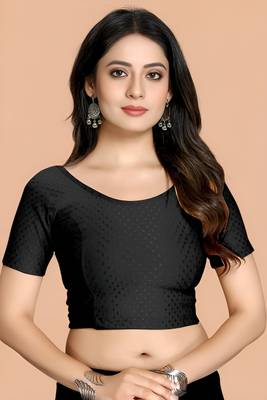 Black Cotton Lycra Fully Stretchable Round Neck Readymade Blouse With Half Sleeve 1