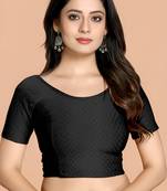 Black Cotton Lycra Fully Stretchable Round Neck Readymade Blouse With Half Sleeve