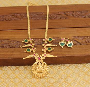 Kerala style gold platted lakshmi palakka necklace set 1