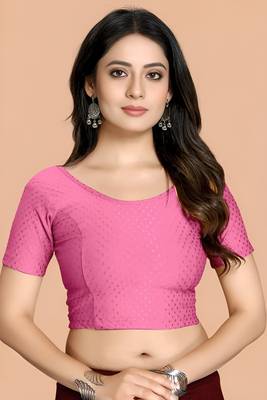 Baby Pink Cotton Lycra Fully Stretchable Round Neck Readymade Blouse With Half Sleeve 1