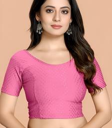 Baby Pink Cotton Lycra Fully Stretchable Round Neck Readymade Blouse With Half Sleeve