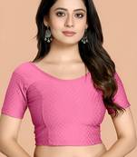 Baby Pink Cotton Lycra Fully Stretchable Round Neck Readymade Blouse With Half Sleeve