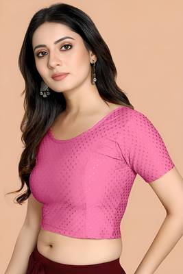 Baby Pink Cotton Lycra Fully Stretchable Round Neck Readymade Blouse With Half Sleeve 3