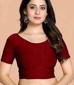 Maroon Cotton Lycra Fully Stretchable Round Neck Readymade Blouse With Half Sleeve