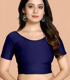 Navy Blue Cotton Lycra Fully Stretchable Round Neck Readymade Blouse With Half Sleeve