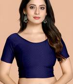 Navy Blue Cotton Lycra Fully Stretchable Round Neck Readymade Blouse With Half Sleeve