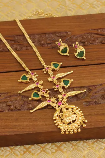 Kerala style gold platted lakshmi palakka necklace set
