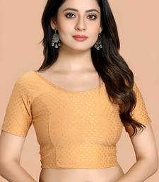 Cream Cotton Lycra Fully Stretchable Round Neck Readymade Blouse With Half Sleeve