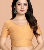 Cream Cotton Lycra Fully Stretchable Round Neck Readymade Blouse With Half Sleeve