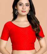 Red Cotton Lycra Fully Stretchable Round Neck Readymade Blouse With Half Sleeve