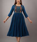 Nishabd women embroidered viscose rayon flared 3/4 sleeves calf length kurta