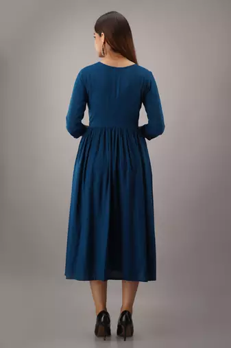 Nishabd women embroidered viscose rayon flared 3/4 sleeves calf length kurta