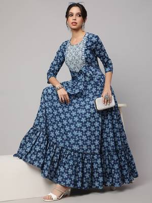 Women printed pure cotton embroidery ethnic dress 1