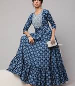 Women printed pure cotton embroidery ethnic dress