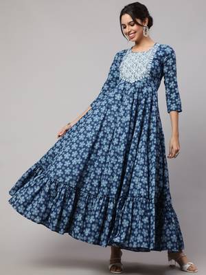 Women printed pure cotton embroidery ethnic dress 2