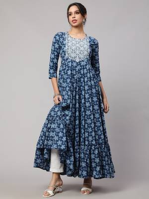 Women printed pure cotton embroidery ethnic dress 3