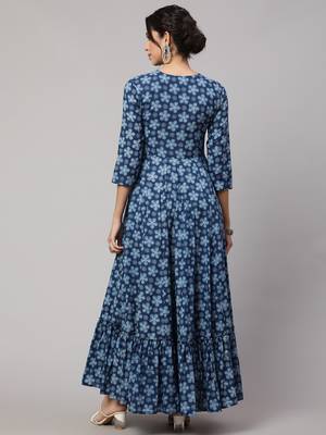 Women printed pure cotton embroidery ethnic dress 4