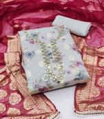 Women'S Grey Modal Butti Hand Work Dress Material With Inner