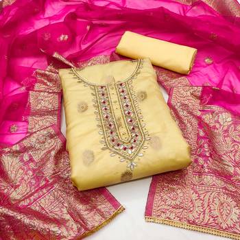 Yellow Organza Banarasi Hand Work Dress Material With Inner 1