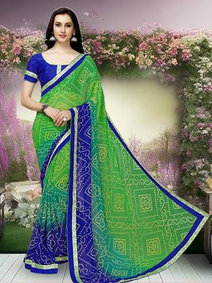 Green  printed faux georgette saree with blouse 1