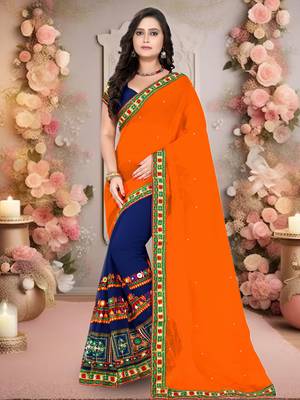 Orange Embroidered Georgette Saree With Blouse 1