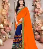 Orange Embroidered Georgette Saree With Blouse