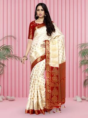 Mimosa Beige Woven Art Silk Saree With Blouse 1