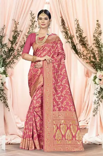 Peach Woven Art Silk Saree With Blouse
