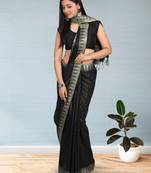 Black Hand Woven Poly Silk Handloom Sarees
