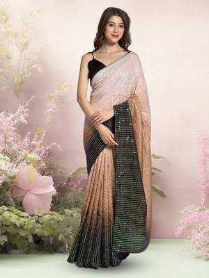 Multicolor Georgette Sequins Work Saree With Blouse 1
