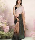 Multicolor Georgette Sequins Work Saree With Blouse