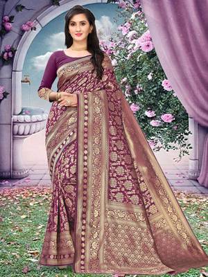 Purple Woven silk blend Saree With Blouse 6