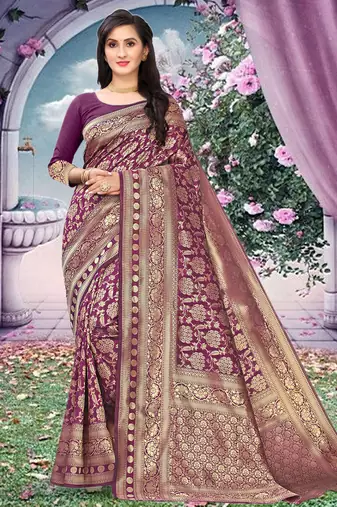 Purple Woven silk blend Saree With Blouse
