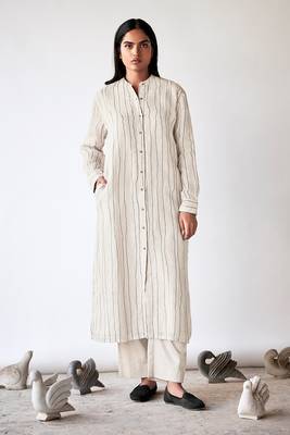 Mushroom cream linen Kurta set 1