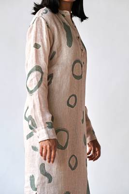 Oatmeal and green linen Kurta set 4