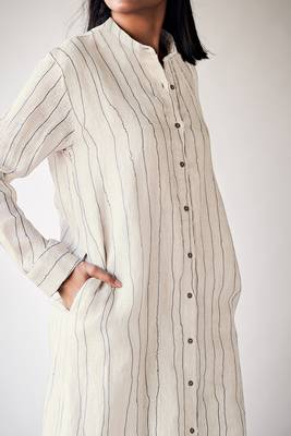 Mushroom cream linen Kurta set 2
