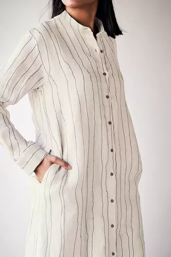 Mushroom cream linen Kurta set