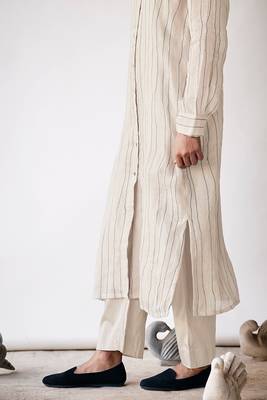 Mushroom cream linen Kurta set 3