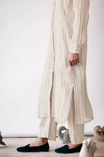 Mushroom cream linen Kurta set