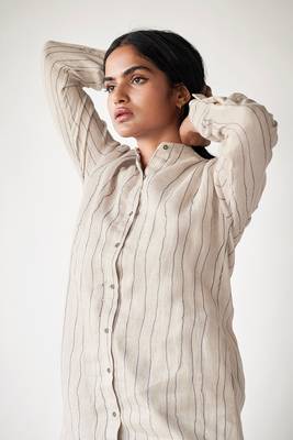 Mushroom cream linen Kurta set 4