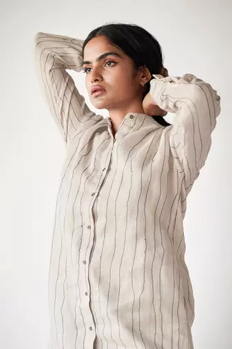 Mushroom cream linen Kurta set