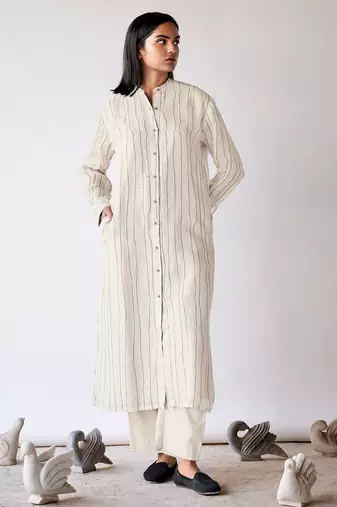 Mushroom cream linen Kurta set