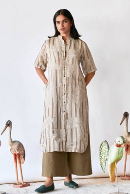 Foggy dew and space grey linen Kurta set 1