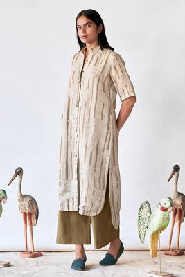 Foggy dew and space grey linen Kurta set 2
