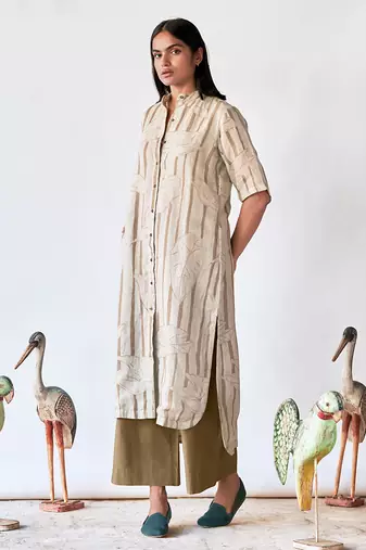 Foggy dew and space grey linen Kurta set
