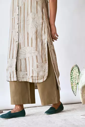 Foggy dew and space grey linen Kurta set