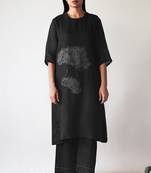 Black hand printed linen Kurta set