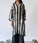 Black and tofu stripe linen Kurta set